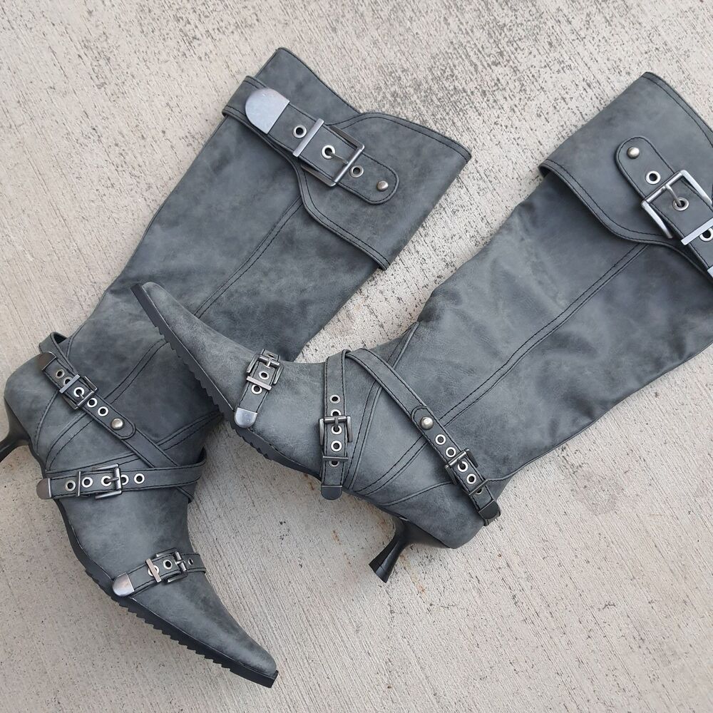 Darker Wavs Outro Buckle Boots Size 10 Kitten Heel Calf Height NEW Dolls Kill